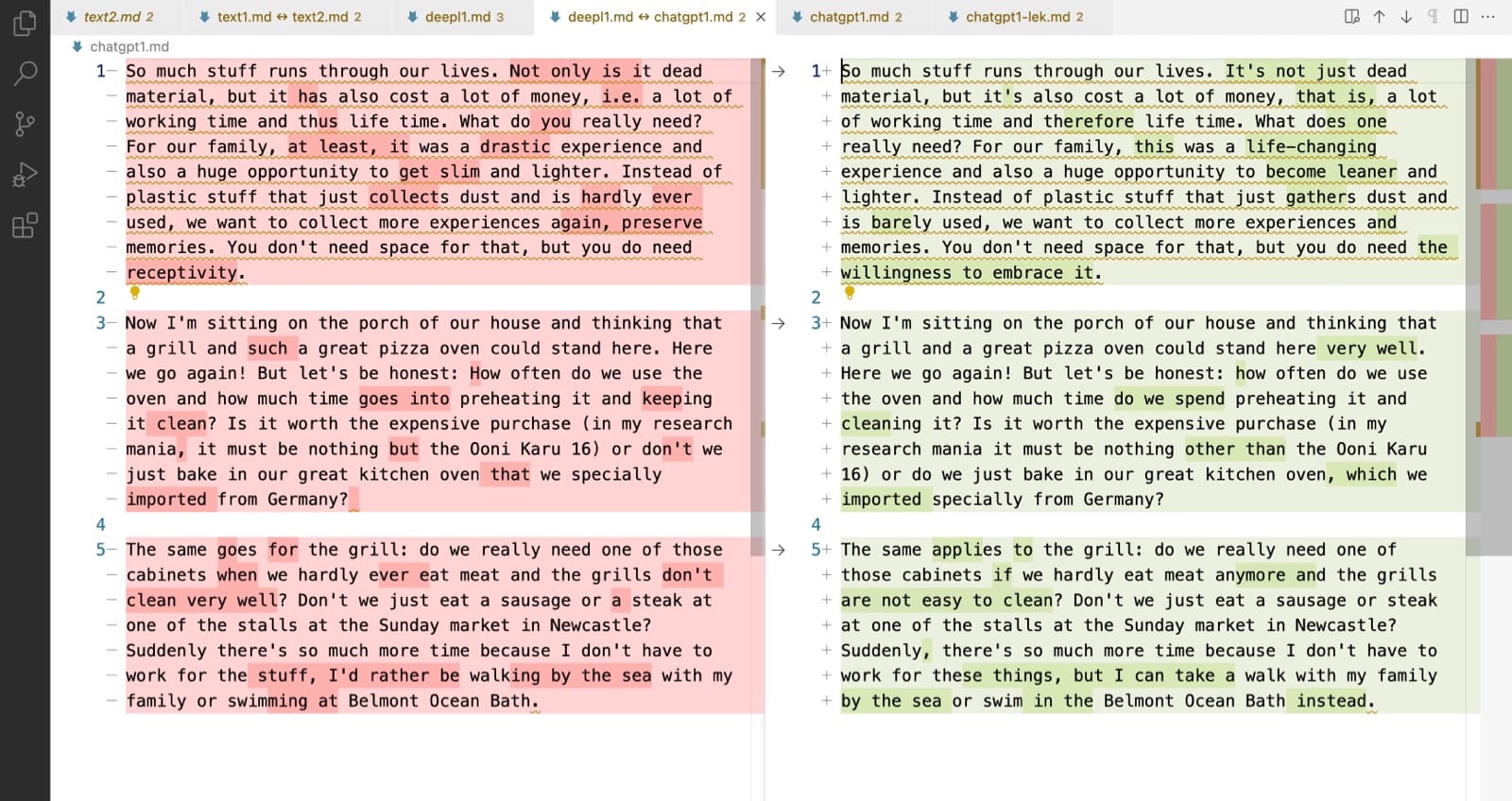 Left side: DeepL translation, right side: ChatGPT translation